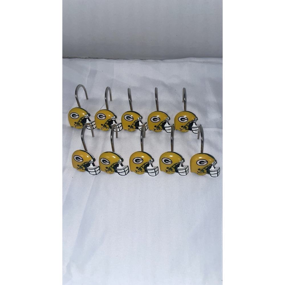 Green‎ Bay Packers NFL Shower Curtain Hooks Set of 10 Yellow Helmet Bathroom